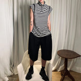 Hearujoy Mens Japanese Striped Casual Vest 2024 New Genderless Fashion Youth Trend Versatile High Collar Sleeveless Tank Top Unisex